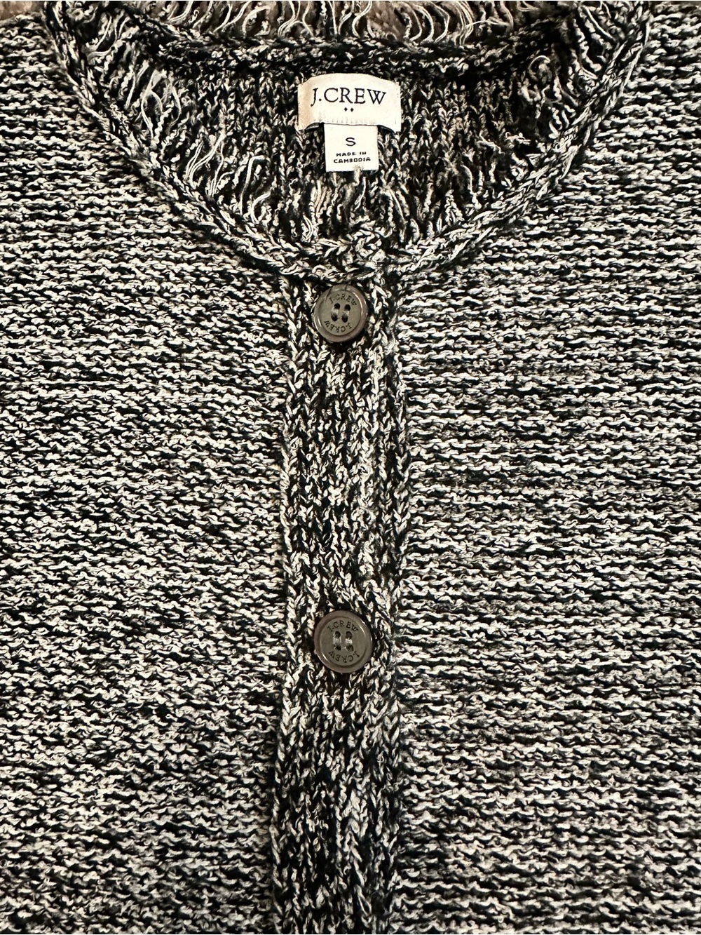 J. Crew Black & White Marled Fringe-Trim Button-Front Cardigan - Picture 3 of 5